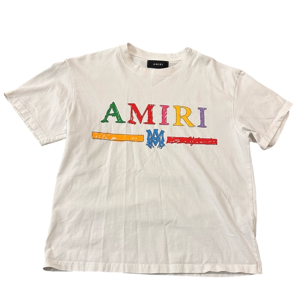 RARE Amiri Crayon Colored AM Print Logo T-Shirt White Mens Size Medium